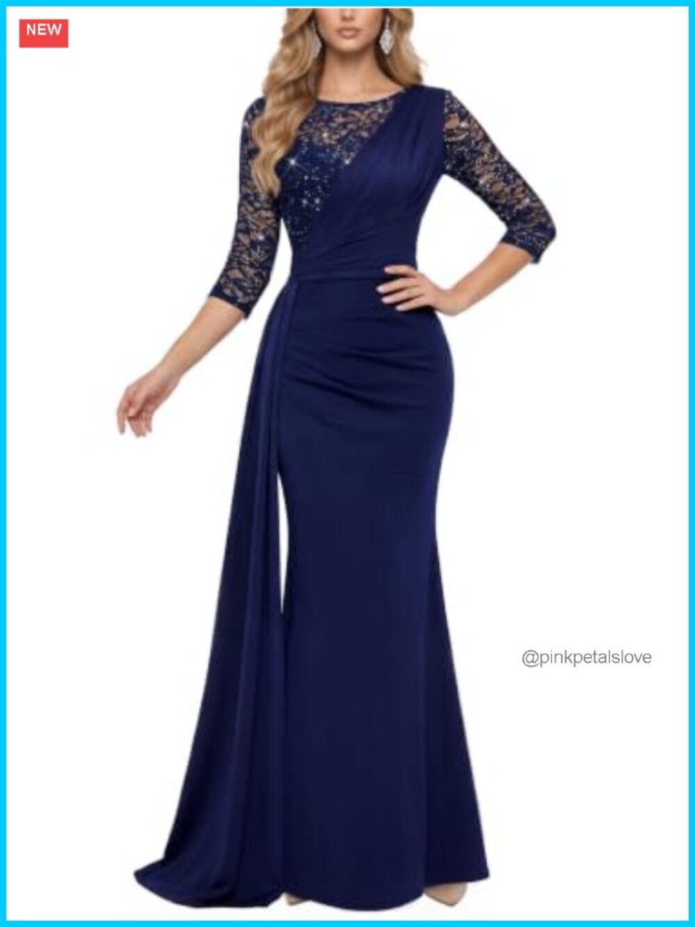 Miusol Sequin Lace Satin Formal Evening Party Maxi Dress